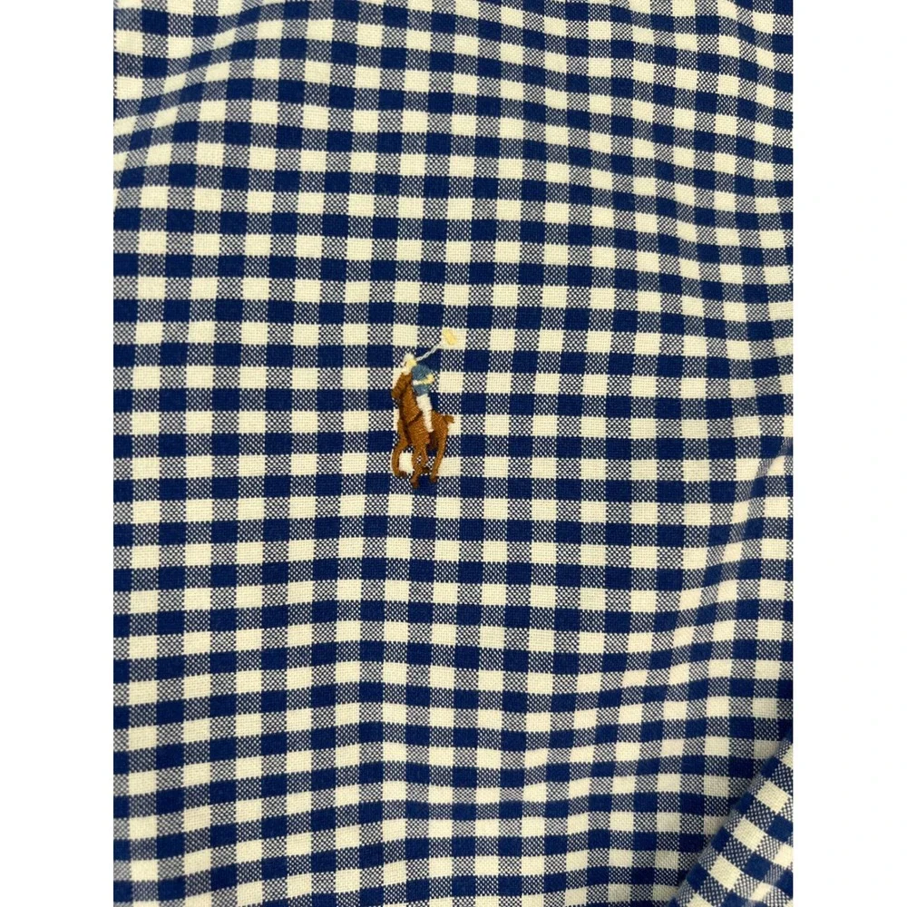 Ralph Lauren Mens Classic Fit Gingham Button Down Shirt Navy White Large